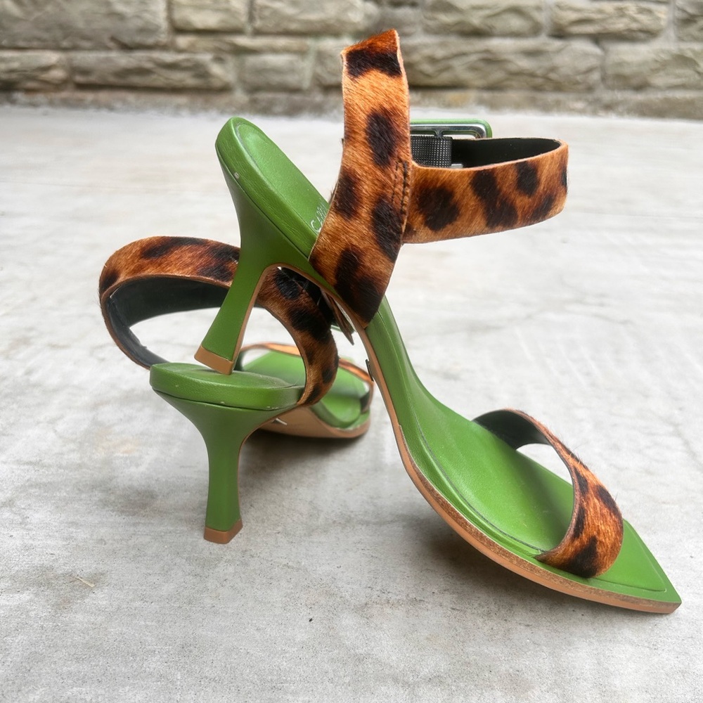 Leopard Print Green Stiletto Sandals